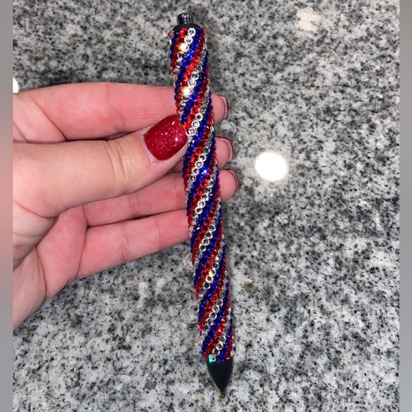 Red, Silver & Blue Rhinestone Gel Pen 🇺🇸 - Picture 4 of 5